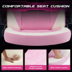 Sweetcrispy Computer Gaming Desk Chair - Pink Ergonomic Office Executive Adjustable Swivel Task PU Leather Racing Chair, White Pink