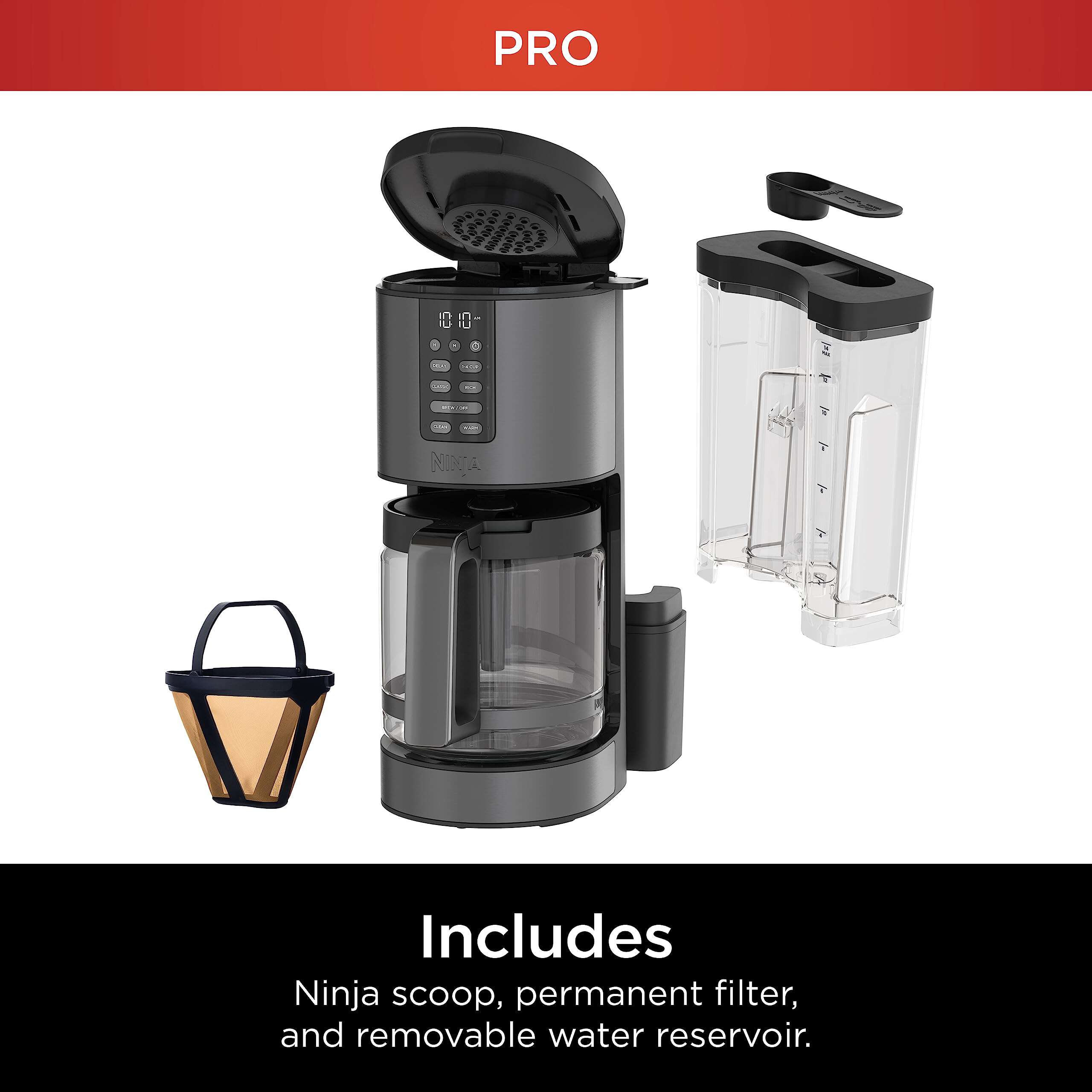 Ninja DCM201BK Programmable XL 14-Cup Coffee Maker PRO, 14-Cup Glass Carafe, Freshness Timer, Black Stainless Steel