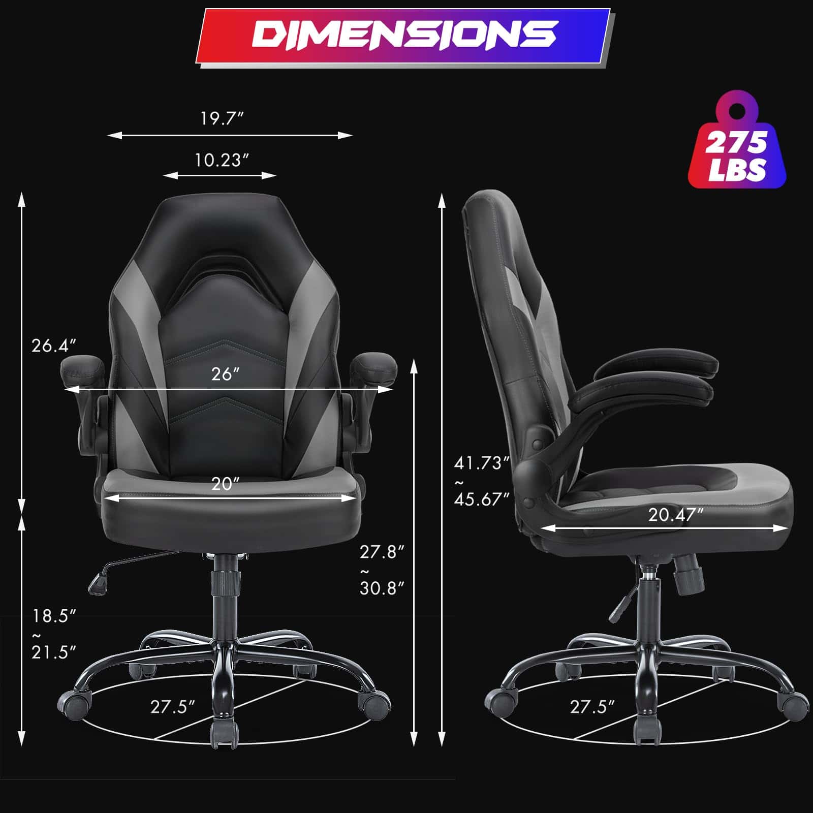 Sweetcrispy Computer Gaming Desk Chair - Ergonomic PU Leather with Comfy Lumbar Support, Grey