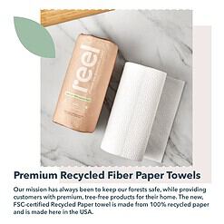 Reel Premium Recycled Paper Towels- 12 Rolls, 2-Ply Made From Tree-Free, Hypoallergenic and Zero Plastic Packaging