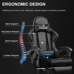 GTPLAYER Gaming Chair, Computer Chair with Footrest and Lumbar Support, Height Adjustable Game Chair with 360°, Black