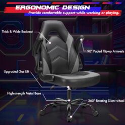 Sweetcrispy Computer Gaming Desk Chair - Ergonomic PU Leather with Comfy Lumbar Support, Grey