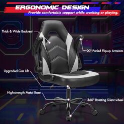 Sweetcrispy Computer Gaming Desk Chair - Ergonomic Office Executive Adjustable Swivel Task PU Leather Racing Chair, White