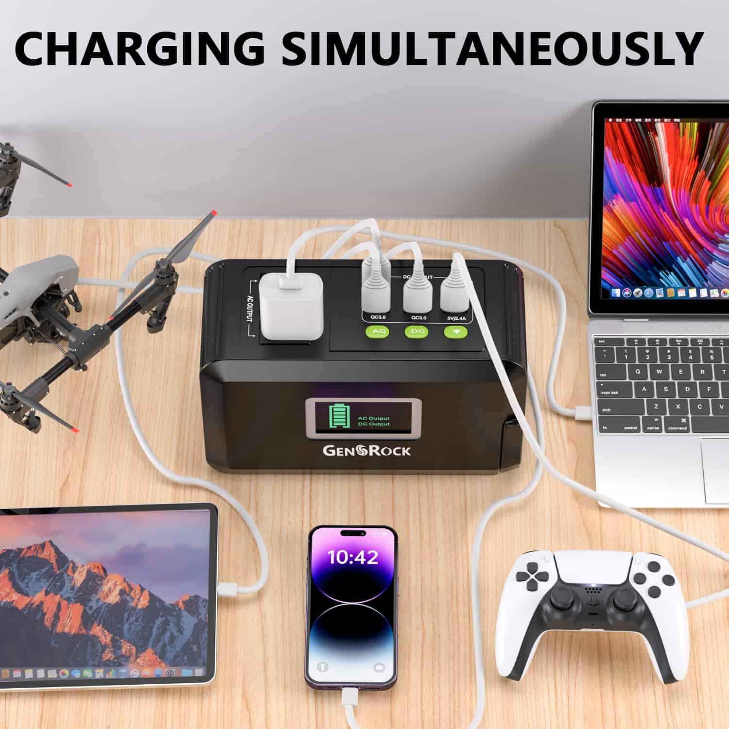 GENSROCK Portable Power Station, 88Wh Outdoor Solar Generator, Lithium Battery Power Bank with 110V/150W Peak AC Outlet