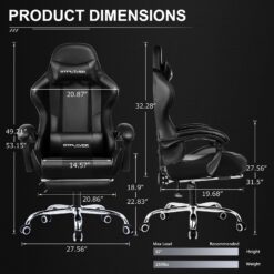 GTPLAYER Gaming Chair, Computer Chair with Footrest and Lumbar Support, Height Adjustable Game Chair with 360°, Black