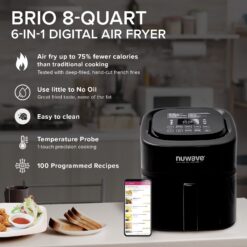 Nuwave Brio 8-Qt Air Fryer, Powerful 1800W, Easy-to-Read Cool White Display, Classic Black