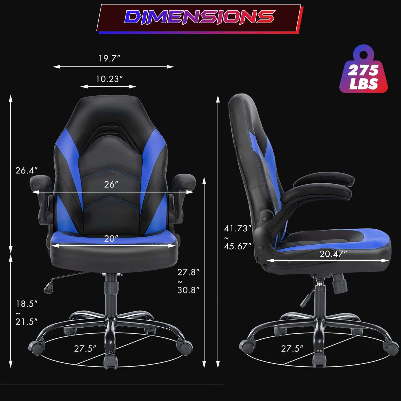 Sweetcrispy Computer Gaming Desk Chair, Ergonomic Office Executive Adjustable Swivel Task PU Leather Racing Chair, Black Blue