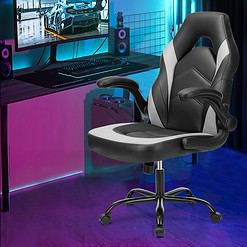 Sweetcrispy Computer Gaming Desk Chair - Ergonomic Office Executive Adjustable Swivel Task PU Leather Racing Chair, White