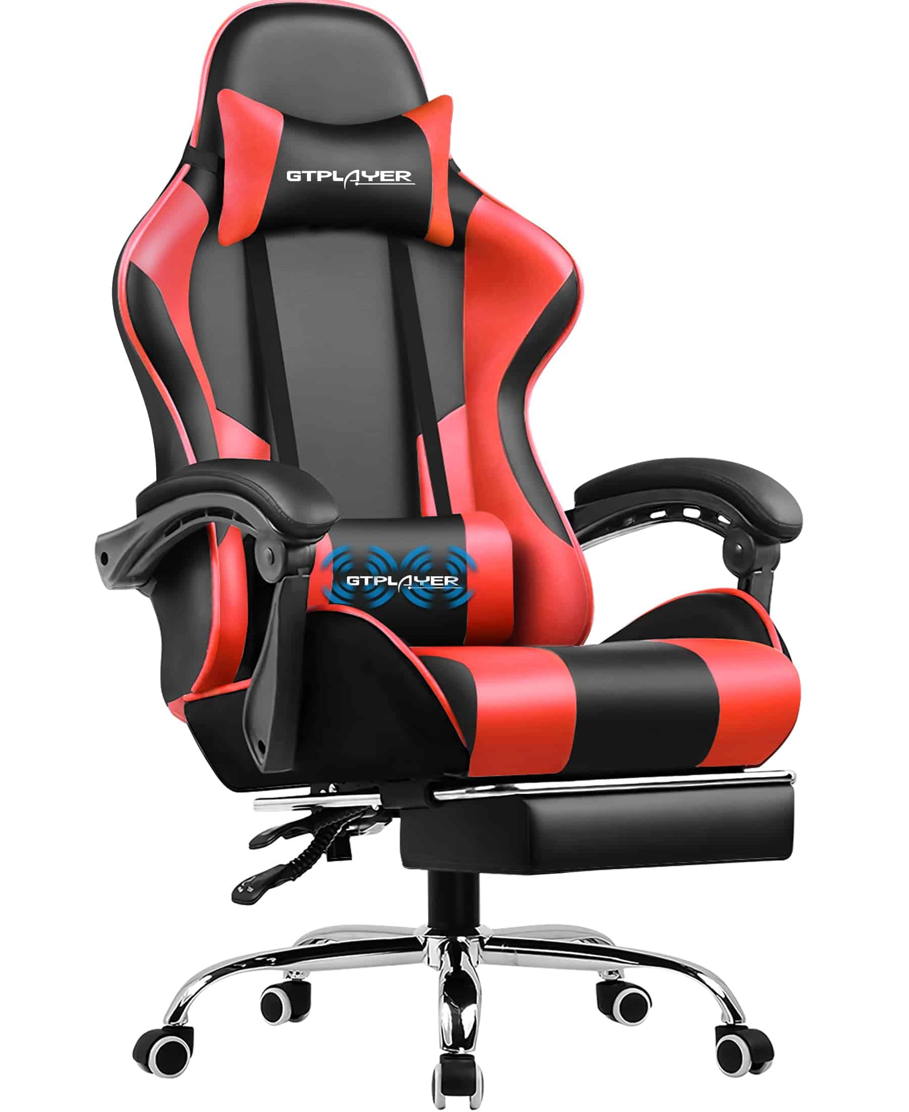 GTPLAYER Gaming Chair, Computer Chair with Footrest and Lumbar Support, Height Adjustable Game Chair with 360°, Red