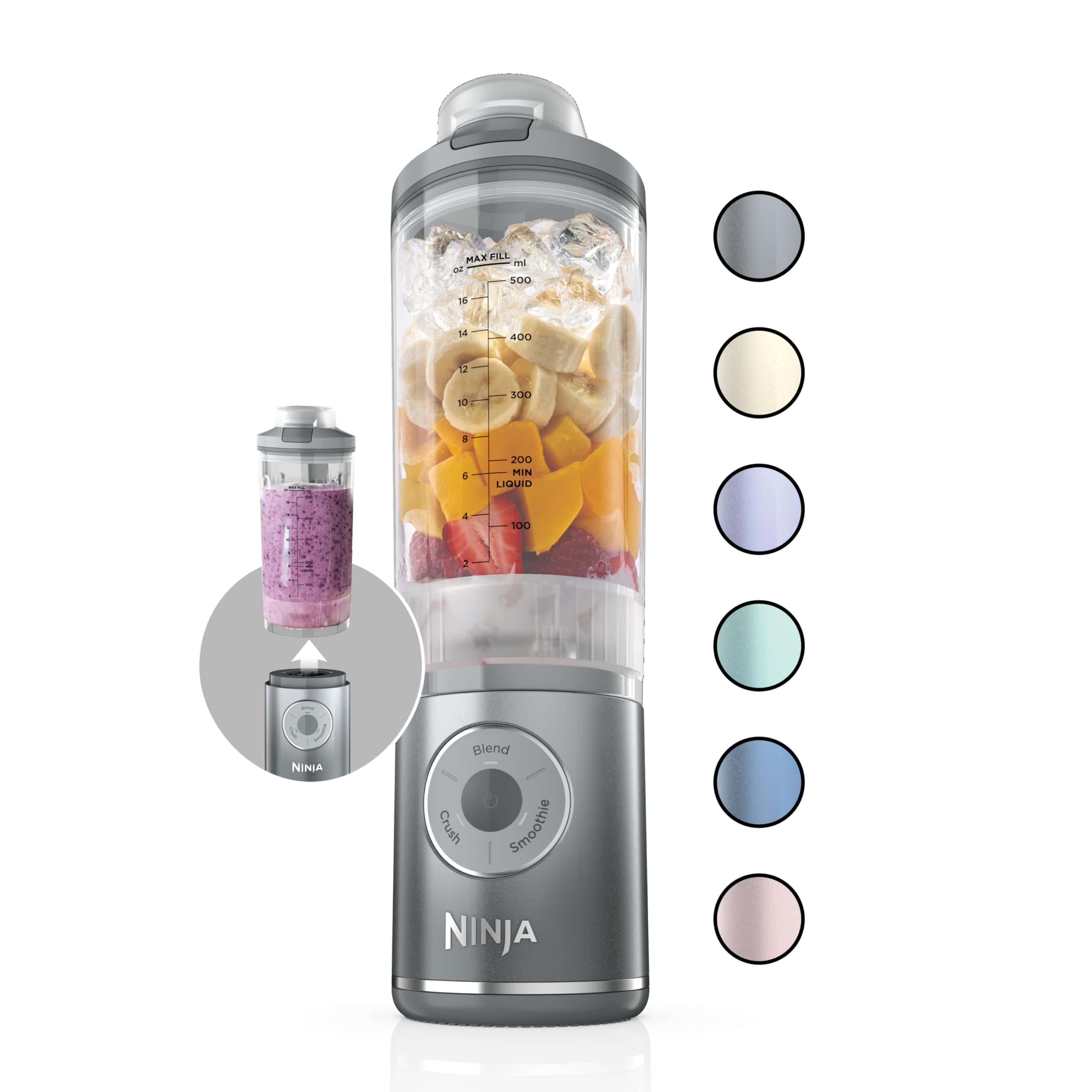 Ninja BC251SL Blast Max, Portable Blender, Twist & Go, Personal Blender, 3 Programs, Cordless, 22 oz removable Vessel, Silver