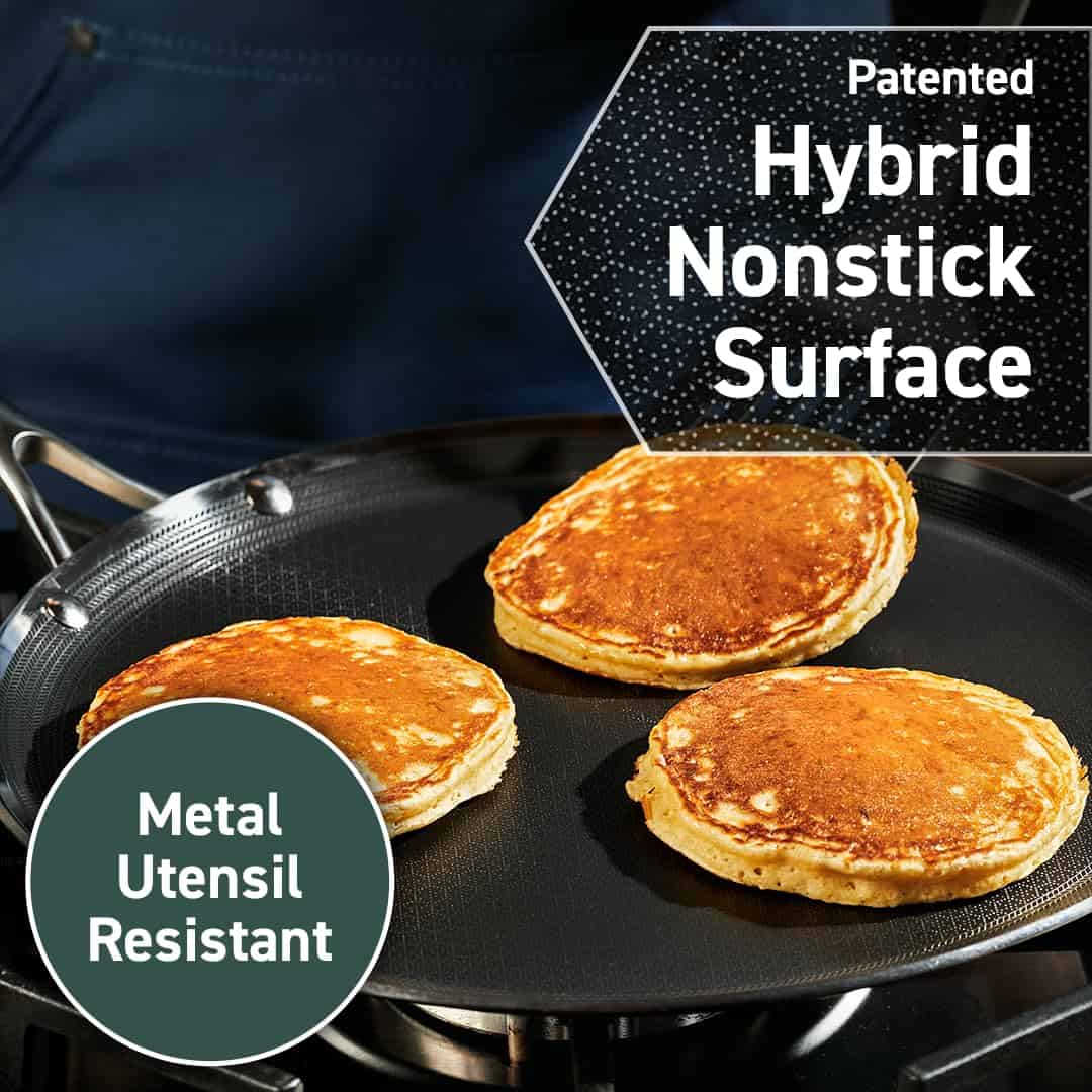 HexClad Hybrid Nonstick Griddle Pan, 12-Inch, Stay-Cool Handle, Dishwasher and Oven Safe, Induction Ready, Compatible with All Cooktops