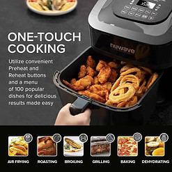 Nuwave Brio 8-Qt Air Fryer, Powerful 1800W, Easy-to-Read Cool White Display, Classic Black