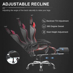 GTPLAYER Gaming Chair, Computer Chair with Footrest and Lumbar Support, Height Adjustable Game Chair with 360°, Red