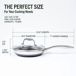 HexClad Hybrid Nonstick 8-Inch Fry Pan with Tempered Glass Lid, Stay-Cool Handle, Dishwasher and Oven Safe