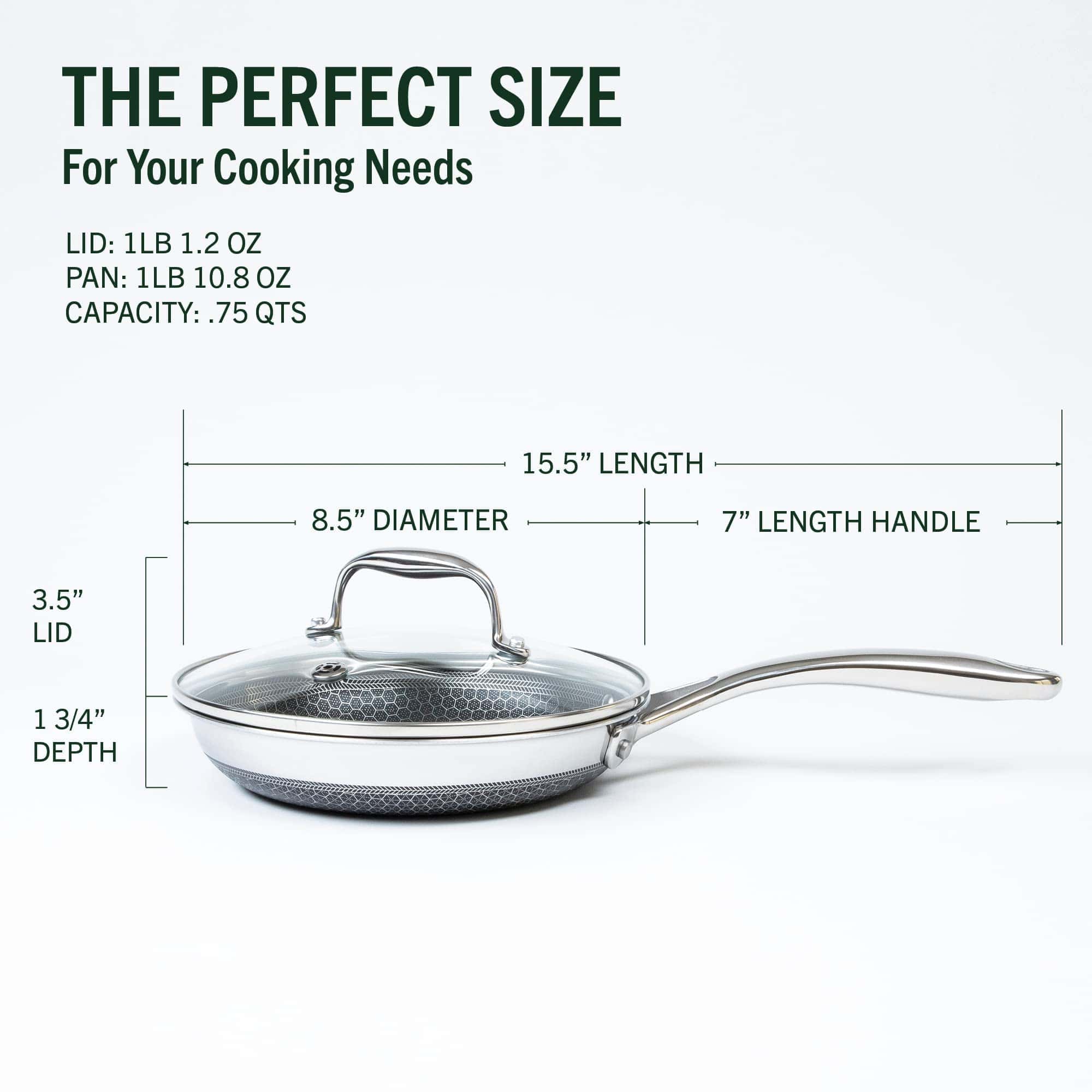 HexClad Hybrid Nonstick 8-Inch Fry Pan with Tempered Glass Lid, Stay-Cool Handle, Dishwasher and Oven Safe