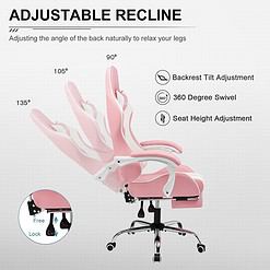 GTPLAYER Gaming Chair, Computer Chair with Footrest and Lumbar Support, Height Adjustable Game Chair with 360°, Pink