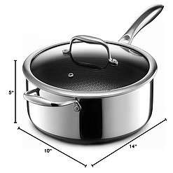 HexClad Hybrid Nonstick 5-Quart Saucepan with Tempered Glass Lid, Stay-Cool Handle
