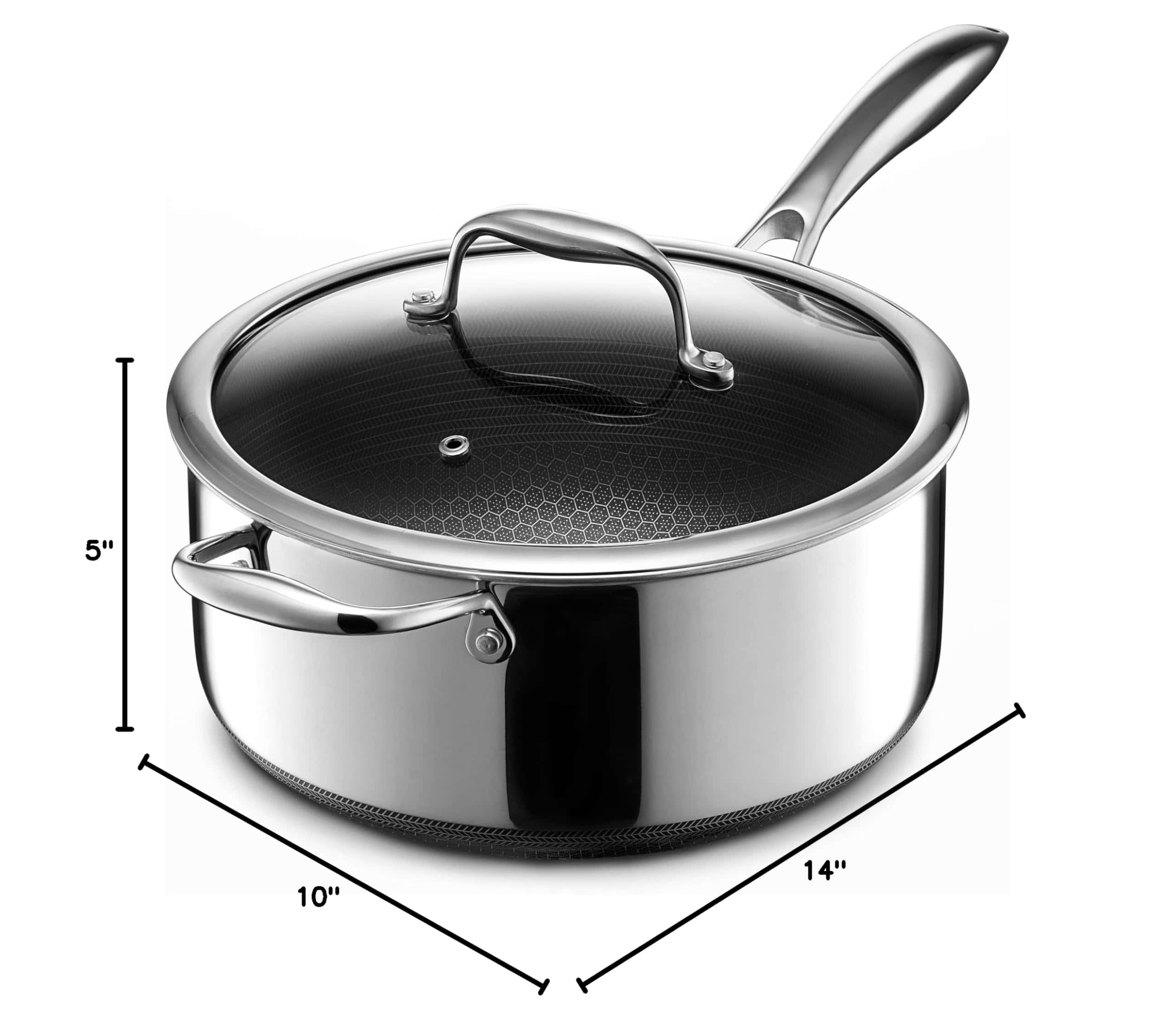 HexClad Hybrid Nonstick 5-Quart Saucepan with Tempered Glass Lid, Stay-Cool Handle