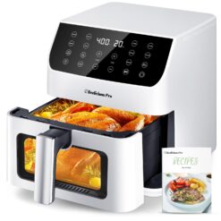 Beelicious Pro 5.8QT Large Air Fryer, 12-in-1 Digital Airfryer with Clear Window, 40+ Recipes, Bright White