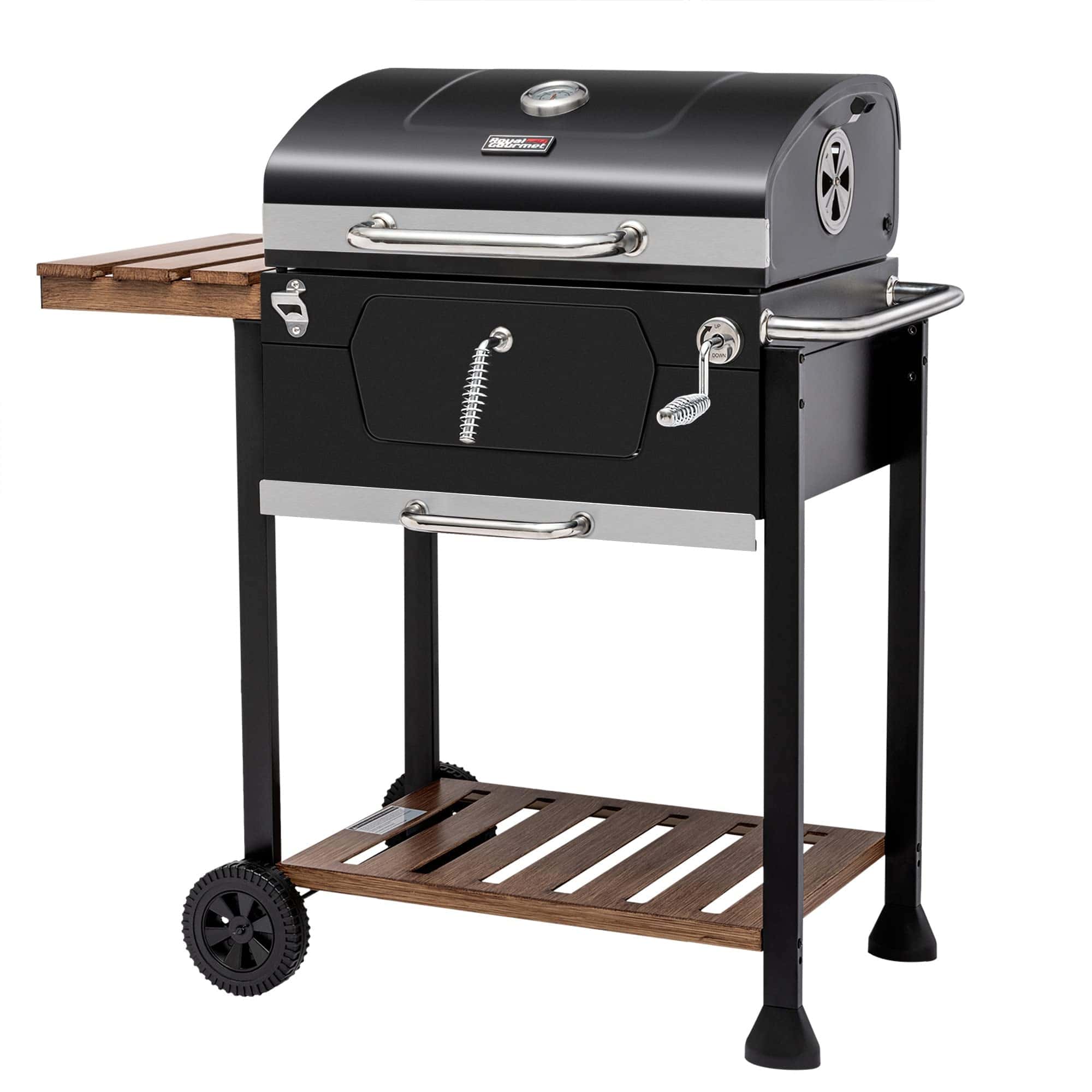 Royal Gourmet CD1824M 24-Inch Charcoal Grill, BBQ Smoker with Handle and Folding Table, Black, Medium