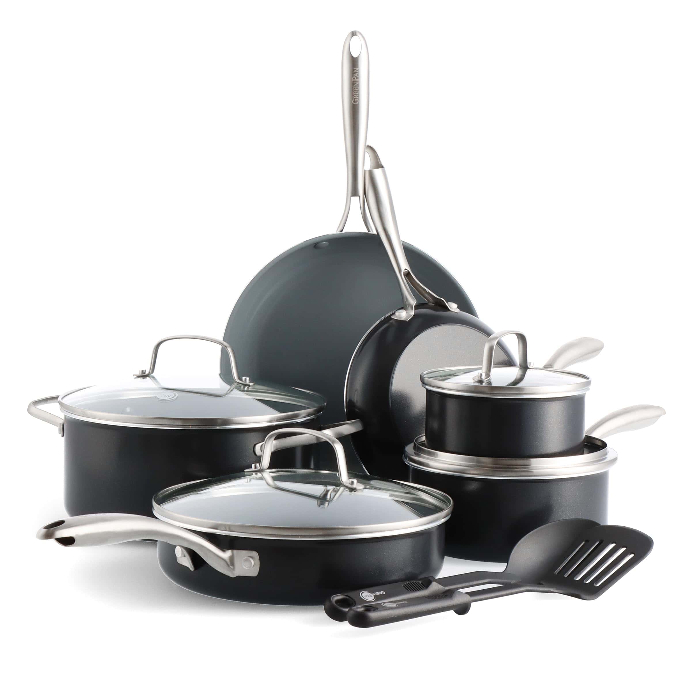 GreenPan Swift Healthy Ceramic Nonstick, 12 Piece Cookware Pots and Pans Set, Black