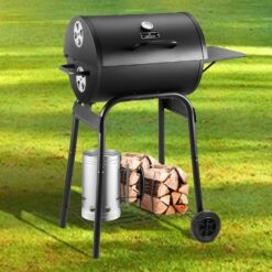 DNKMOR Charcoal Grills Outdoor BBQ Grill, Barrel Charcoal Grill with Side Table, with Nearly 500 Sq.In. Cooking Grid Area, Black