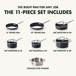 GreenPan Chatham Black Prime Midnight Hard Anodized Healthy Ceramic Nonstick 11 Piece Cookware Pots and Pans Set, Black