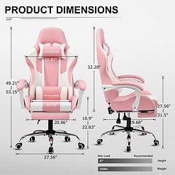 GTPLAYER Gaming Chair, Computer Chair with Footrest and Lumbar Support, Height Adjustable Game Chair with 360°, Pink