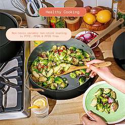 Beautiful 5.5 Quart Ceramic Non-Stick Sauté Pan, Black Sesame by Drew Barrymore