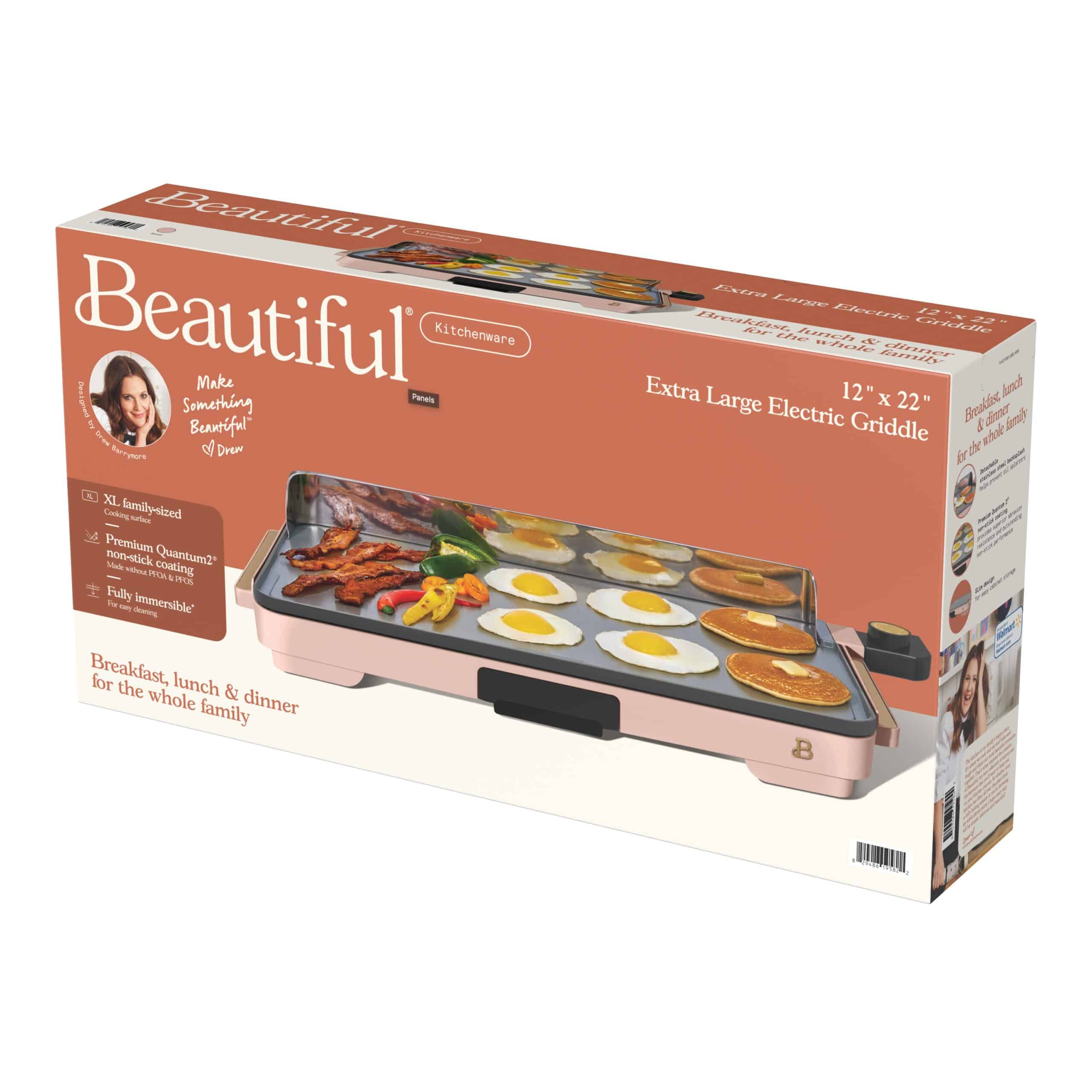 Beautiful XL Electric Griddle 12" x 22" Non-Stick, Rose by Drew Barrymore