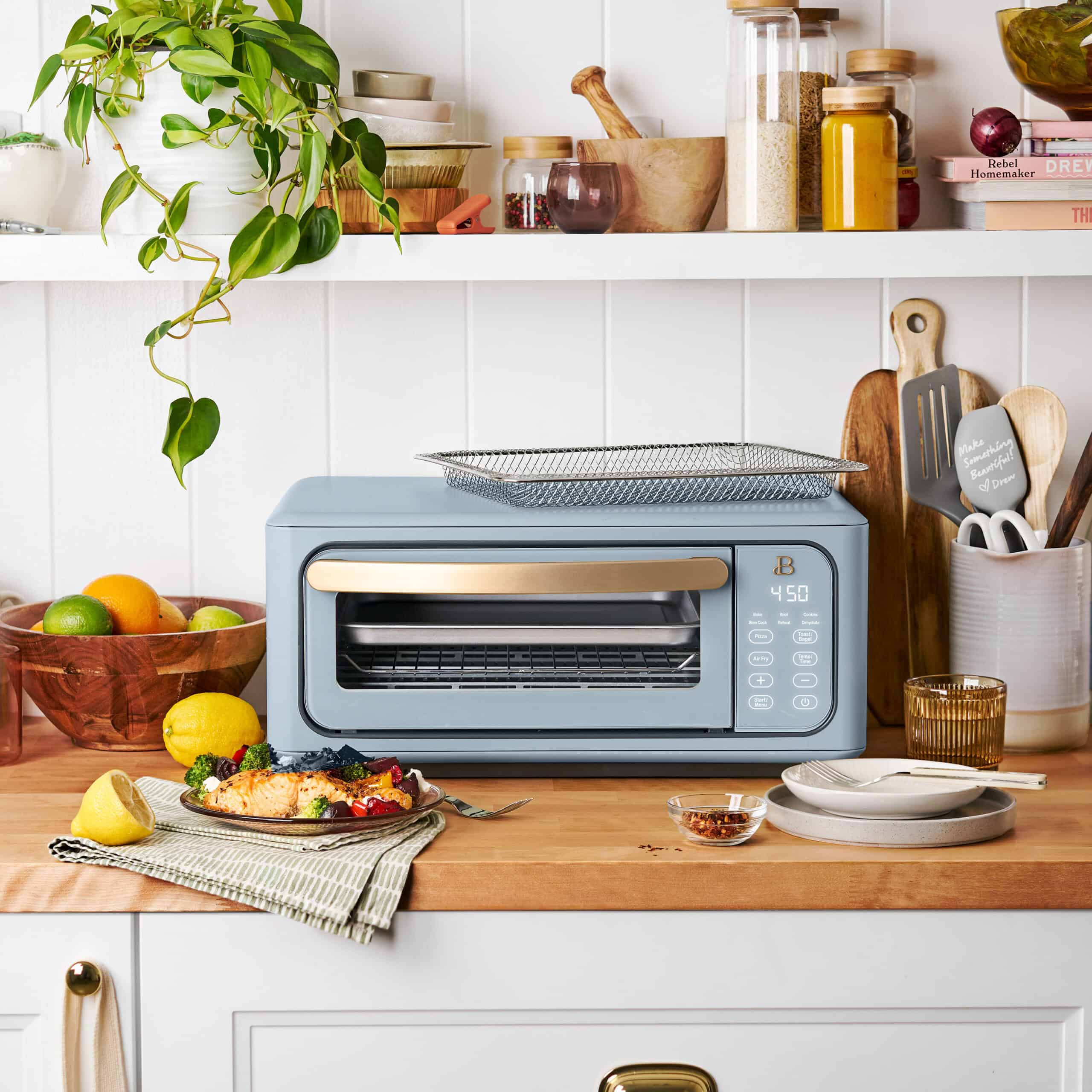 Beautiful Infrared Air Fry Toaster Oven, 9-Slice, 1800 W, Cornflower Blue by Drew Barrymore