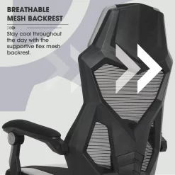 Gamer Gear Gaming Office Chair with Extendable Leg Rest, Gray/Black Fabric Upholstery