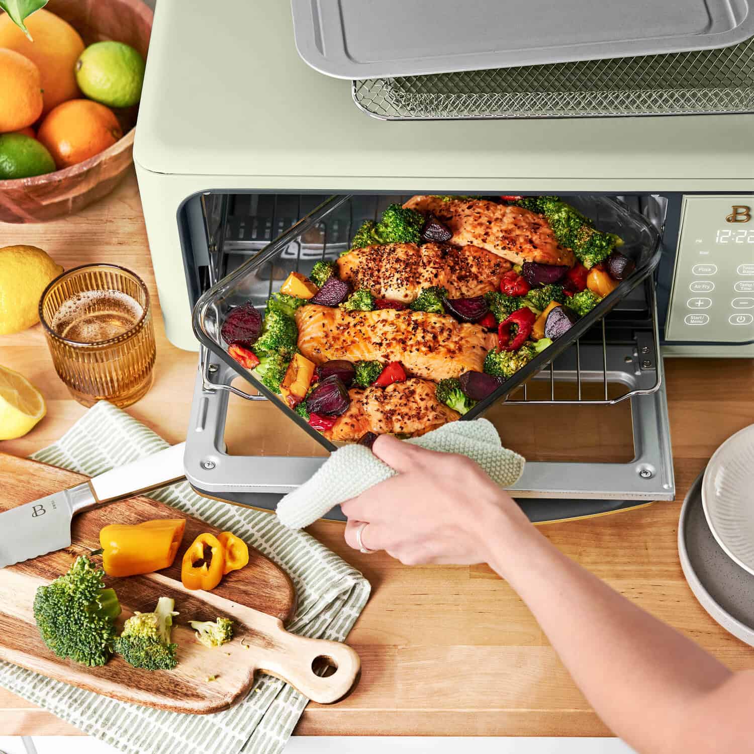 Beautiful Infrared Air Fry Toaster Oven, 9-Slice, 1800 W, Sage Green by Drew Barrymore