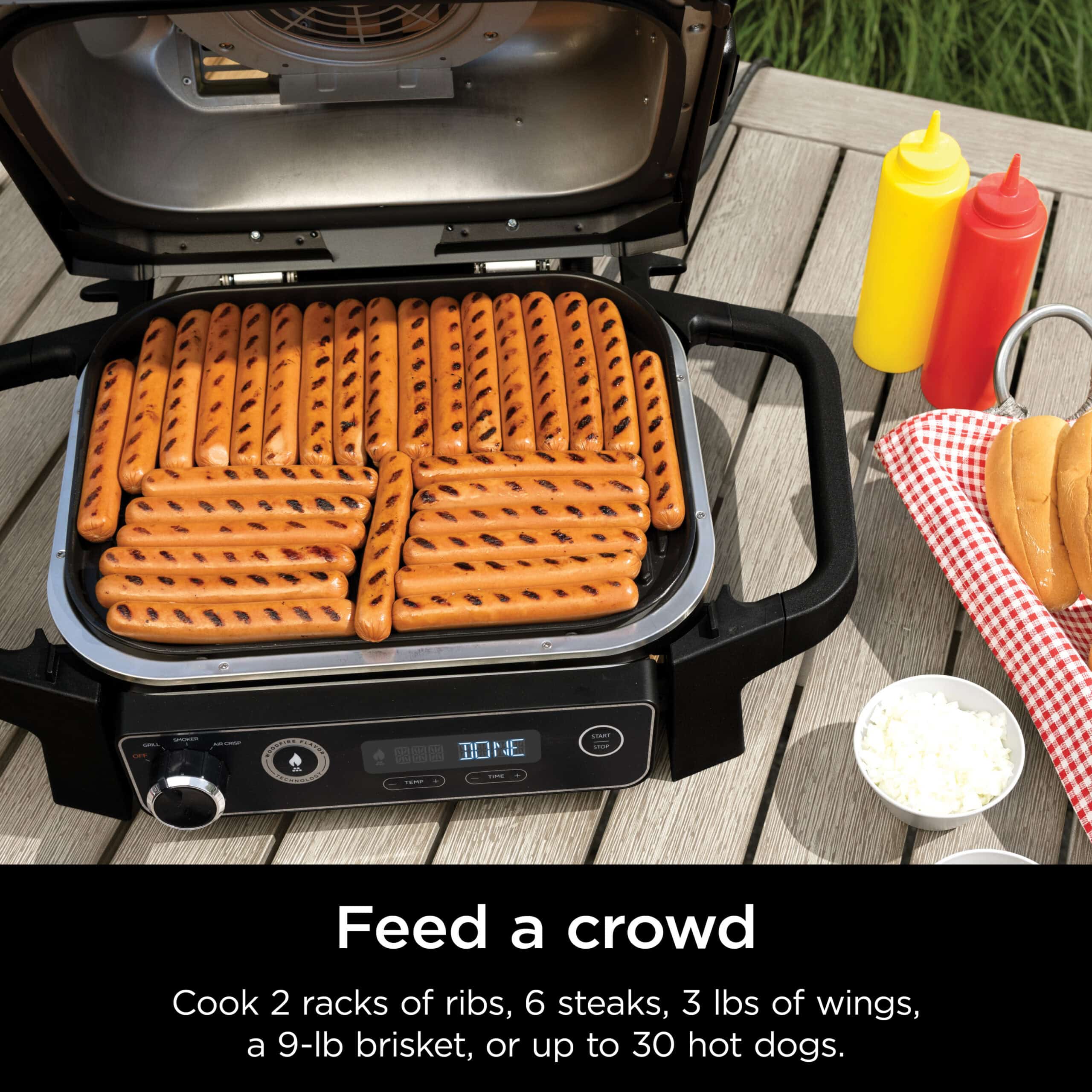 Ninja Woodfire 141 sq in 1760 Watts Electric Outdoor Grill & Smoker with Air Fry, BBQ Smoke, and Real Wood Pellet Flavor