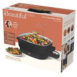 Beautiful 5 in 1 Electric Skillet - Expandable up to 7 Qt with Glass Lid, Black Sesame by Drew Barrymore