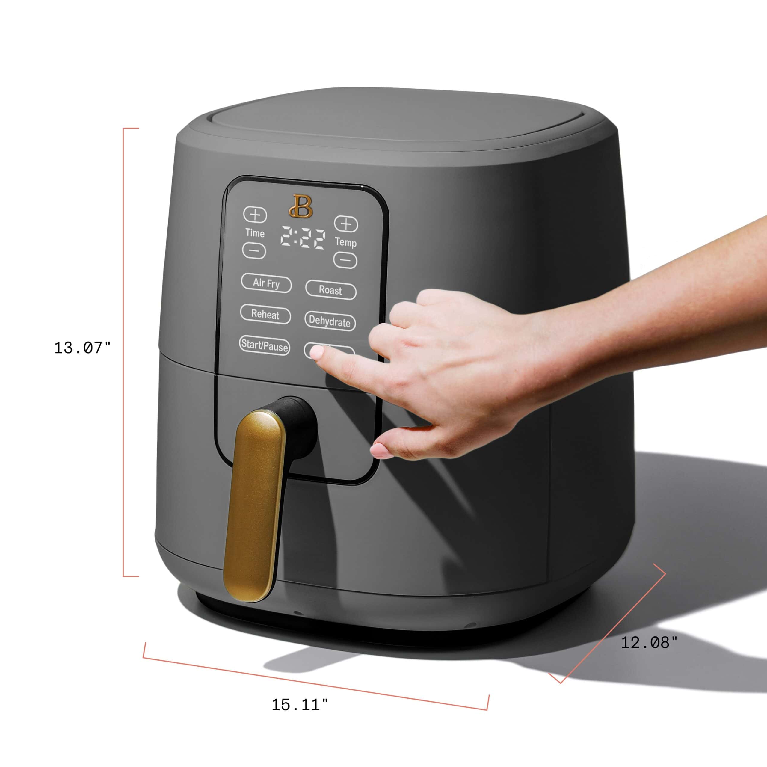 Beautiful 6 Qt Air Fryer with TurboCrisp Technology and Touch-Activated Display, Oyster Grey by Drew Barrymore