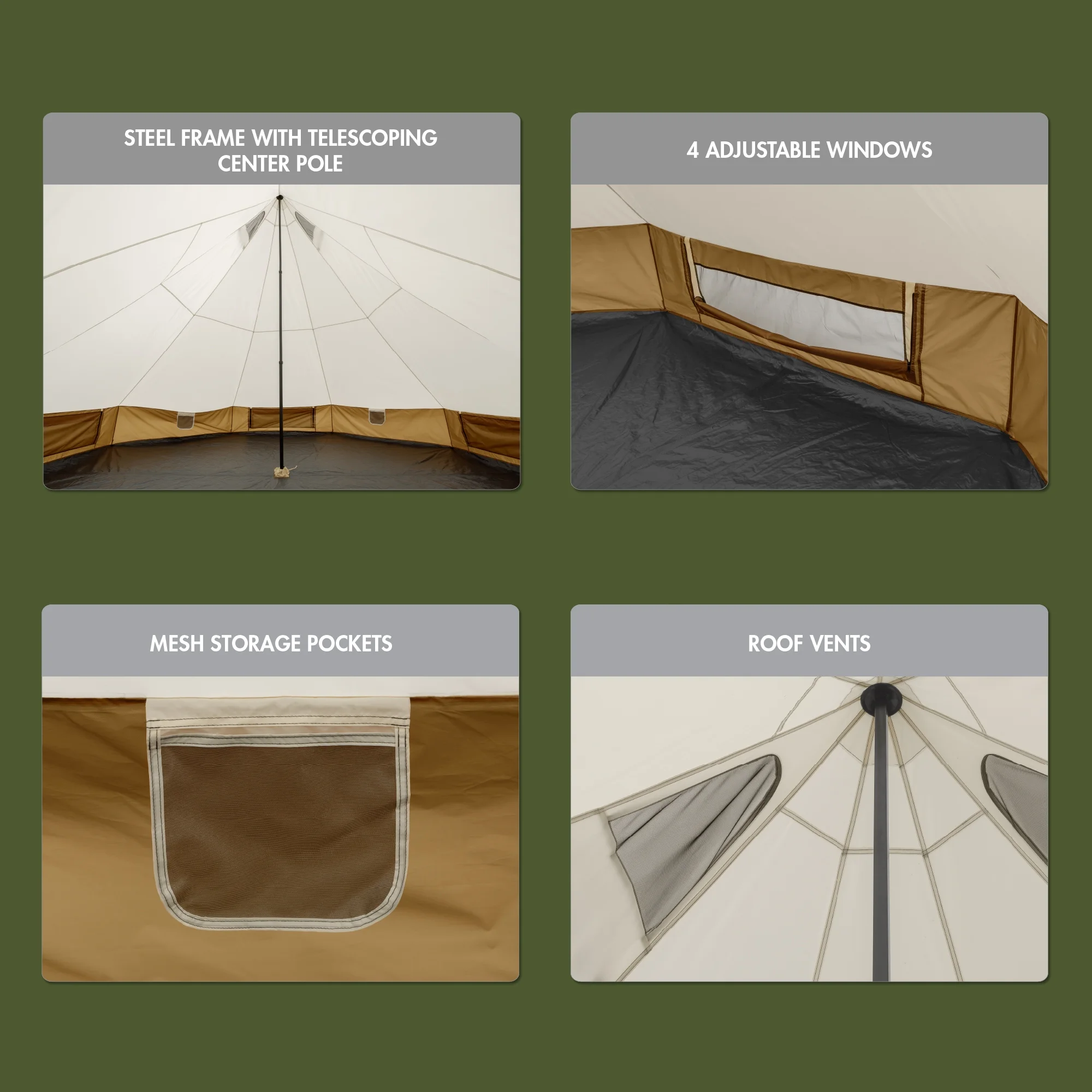 Ozark Trail 15' x 15' 8-Person Glamping Bell Tent with String Lights, 22.57 lbs - Image 7