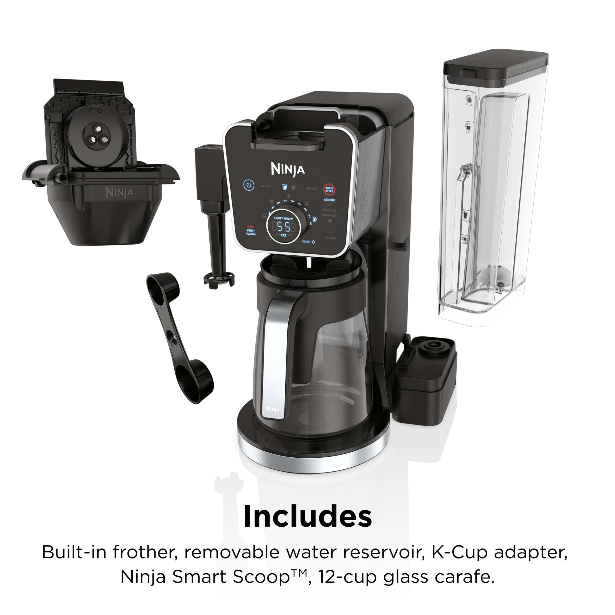 Ninja CFP300 Dual Brew Specialty Drop Coffee Maker, Single-Serve, K-Cup Pod Compatible, 12-Cup, Glass Carafe