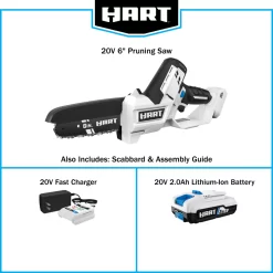 HART 20 Volt 6-inch Battery-Powered Pruning Chainsaw Kit, (1) 2.0Ah Lithium-Ion Battery