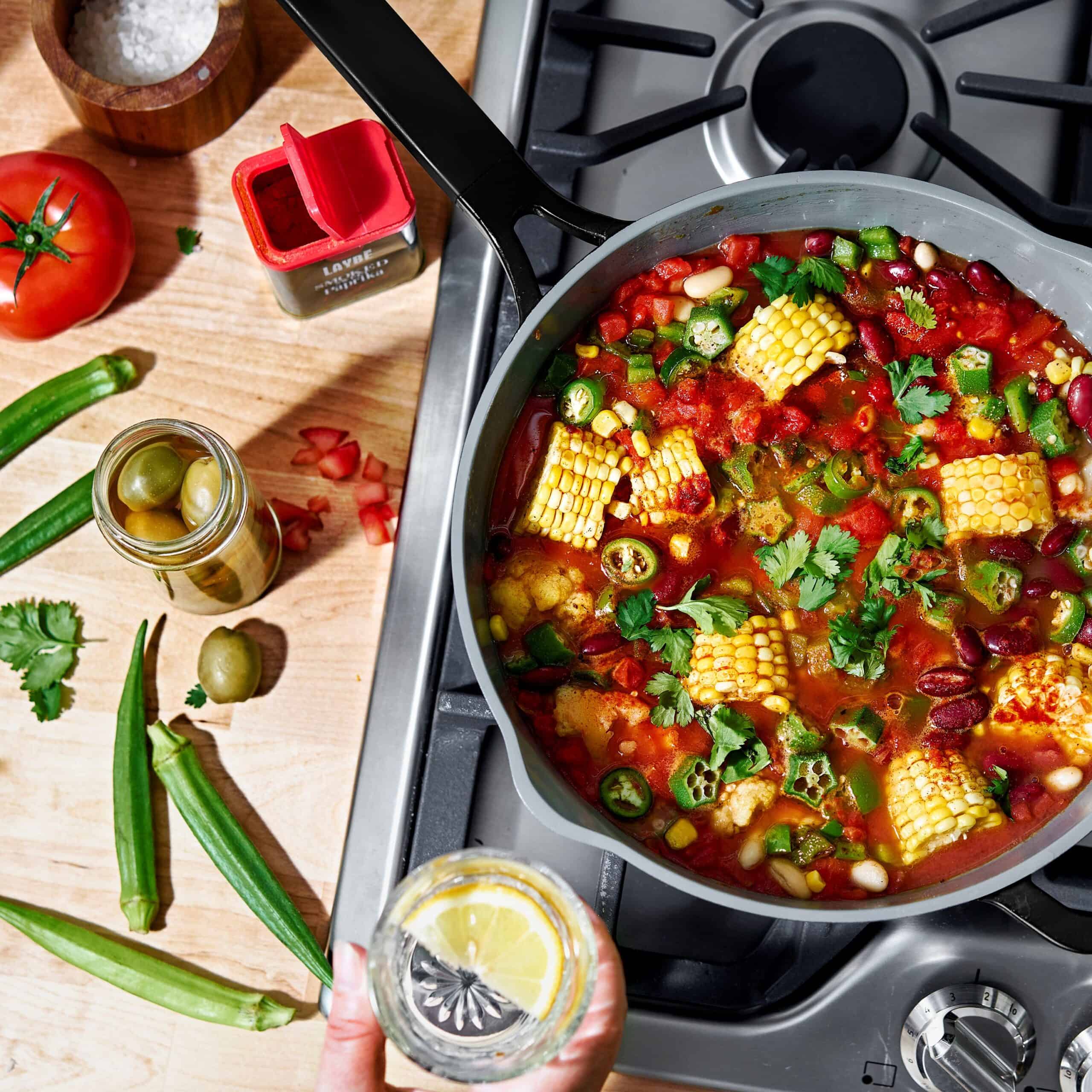 Beautiful All-in-One 4 QT Hero Pan with Steam Insert, 3 Pc Set, Black Sesame by Drew Barrymore