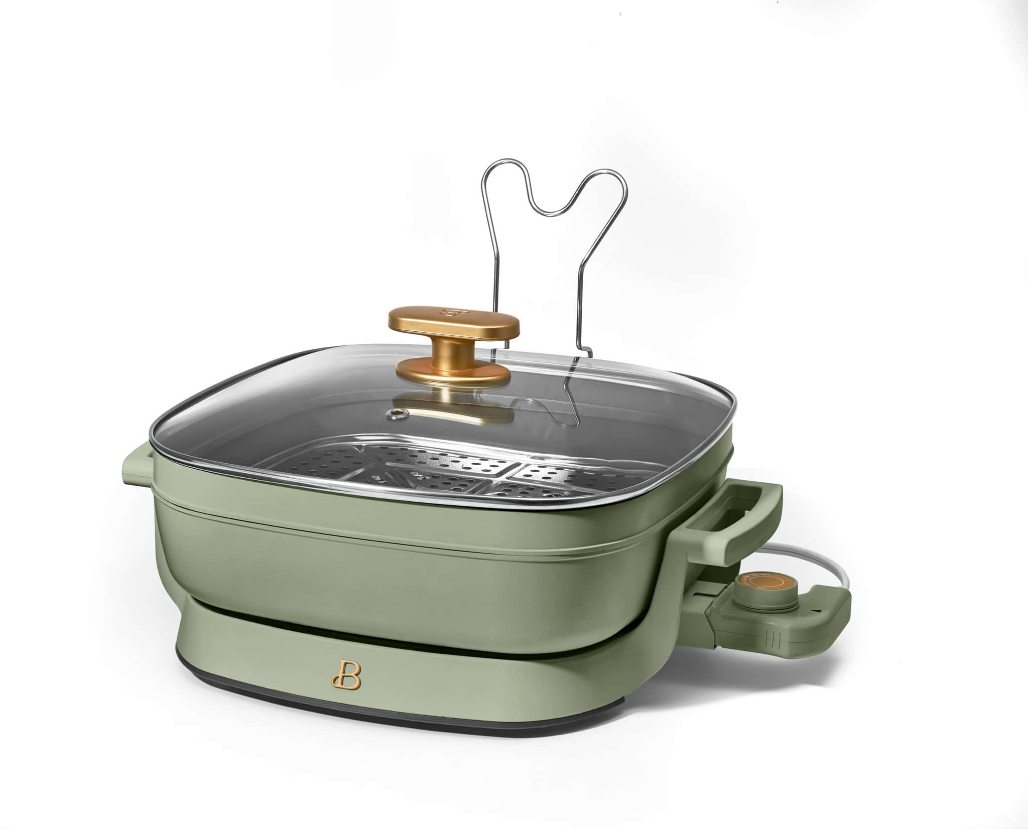 Beautiful 5 in 1 Electric Skillet - Expandable up to 7 Qt with Glass Lid, Sage Green by Drew Barrymore