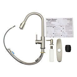 Better Homes & Gardens Elmont Pull Down Kitchen Faucet with Soap Dispenser, Satin Nickel