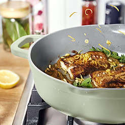 Beautiful All-in-One 4 QT Hero Pan with Steam Insert, 3 Pc Set, Sage Green by Drew Barrymore