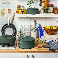 Beautiful 12pc Ceramic Non-Stick Cookware Set, Thyme Green by Drew Barrymore
