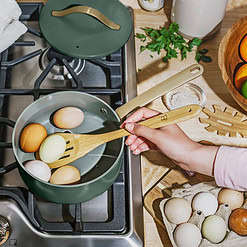 Beautiful 12pc Ceramic Non-Stick Cookware Set, Thyme Green by Drew Barrymore