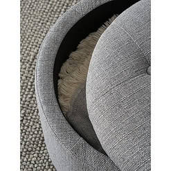 Better Homes & Gardens Round Tufted Storage Ottoman, Gray Faux Linen