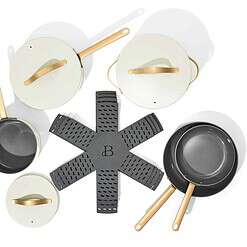 Beautiful 12pc Ceramic Non-Stick Cookware Set, White Icing by Drew Barrymore