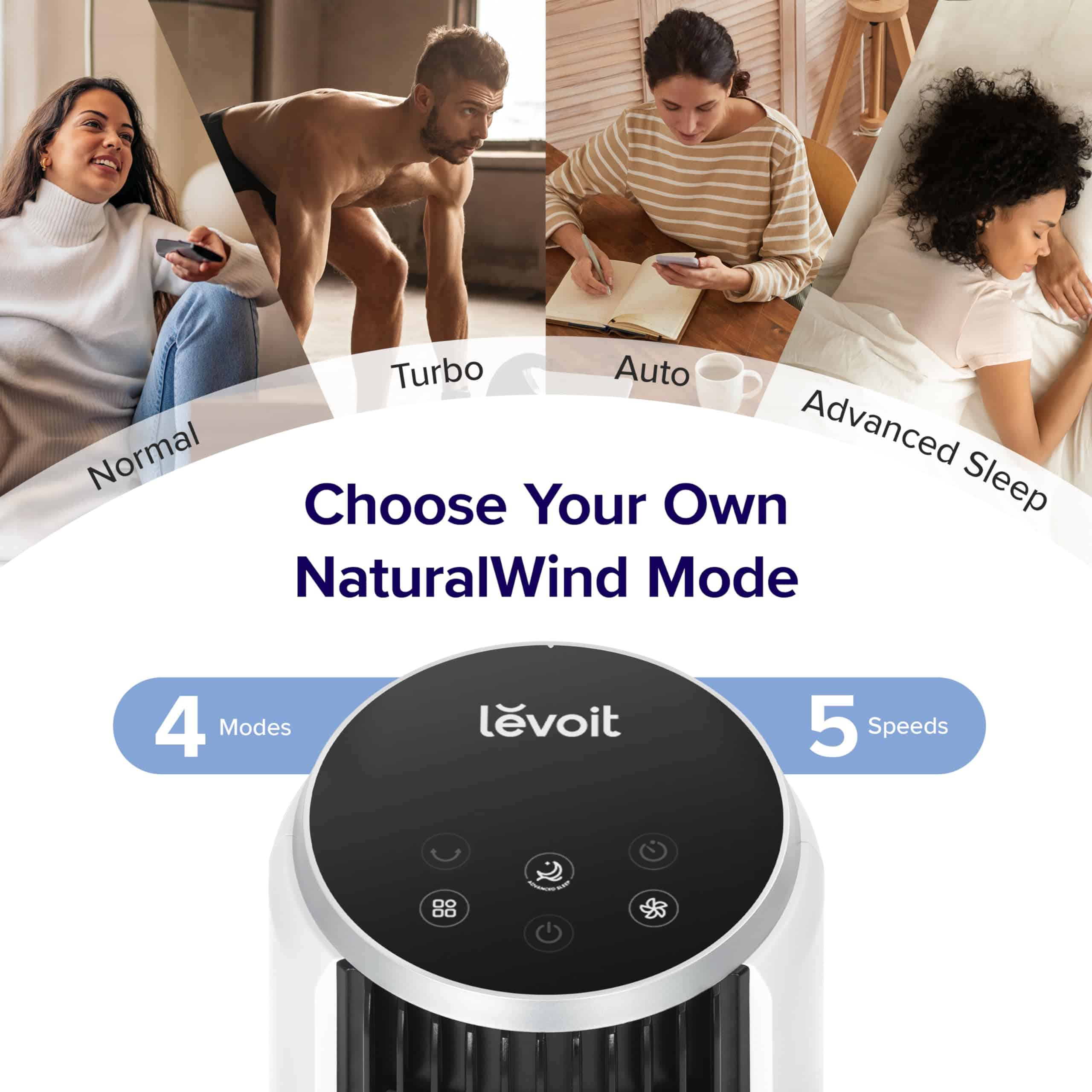 LEVOIT Tower Fan for Bedroom, 25ft/s Standing Fans that Blow Cold Air for Home, Floor Fan 90° Oscillating for Indoors, White