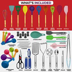 Kaluns 50 PCS Silicone Kitchen Utensils Set Complete Kitchen Set, Multicolor