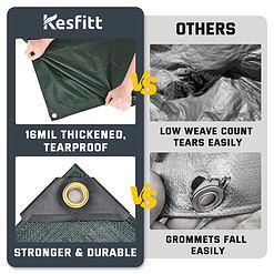 Kesfitt Tarp Heavy Duty Waterproof 12x16FT,16 Mil Thick Tarps Tear&Fade Resistant, UV Resistant, Poly Tarp Cover (Green/Blue)